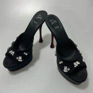 Christian Louboutin Degraqueen 85MM Crystal-Embellished Silk Sandal Black